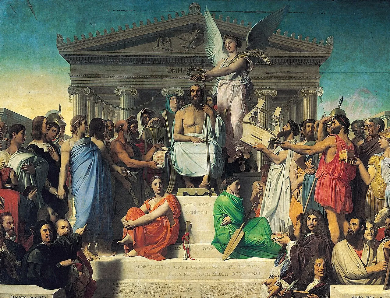 Jean-Auguste-Dominique Ingres, The Apotheosis of Homer (1827), Louvre. Poets, philosophers, and spiritual teachers assembled across time around the source of wisdom, an image of the universal community of sincere seekers